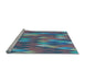 Sideview of Machine Washable Transitional Macaw Blue Green Rug, wshpat91lblu