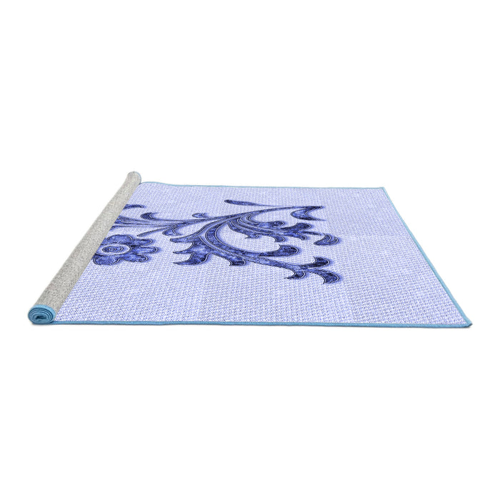 Sideview of Machine Washable Transitional Lavender Blue Rug, wshpat911blu