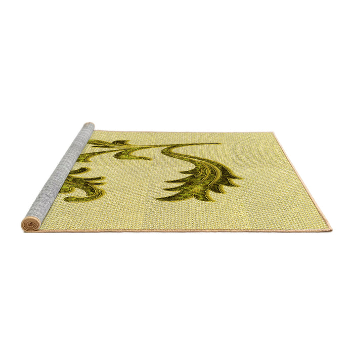 Sideview of Machine Washable Transitional Sun Yellow Rug, wshpat912yw