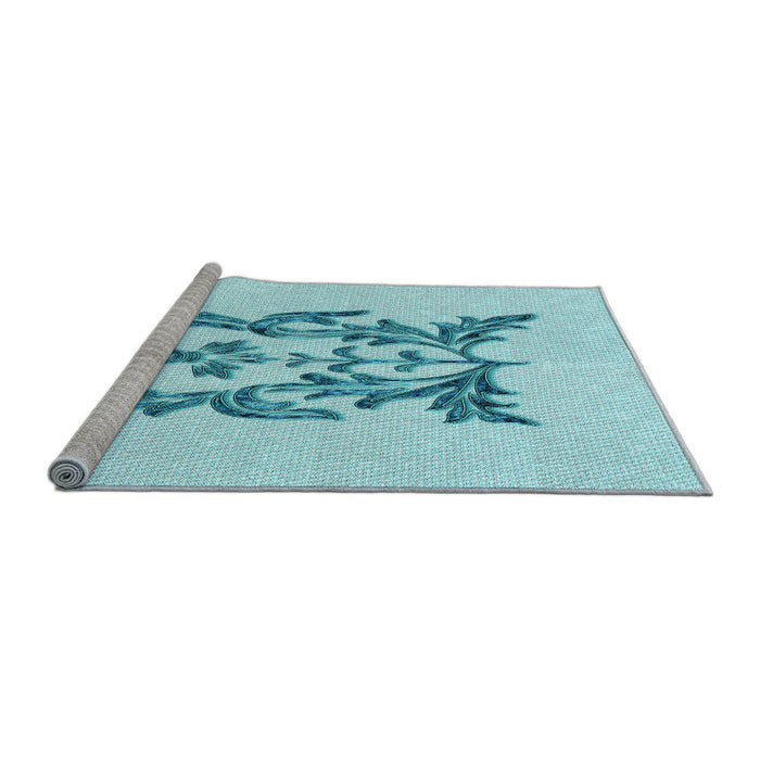 Sideview of Machine Washable Transitional Electric Blue Rug, wshpat930lblu