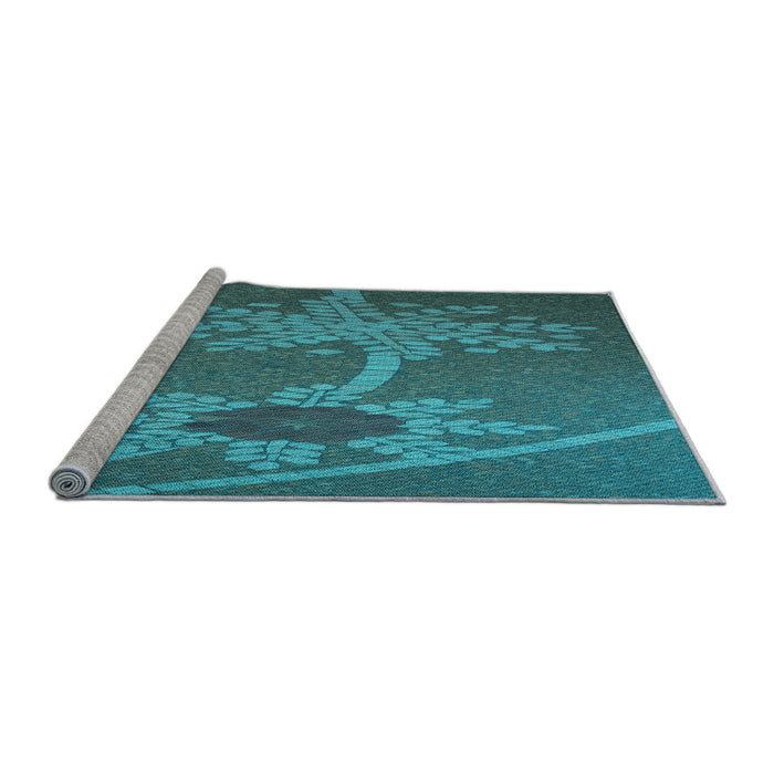 Sideview of Machine Washable Transitional Dark Turquoise Green Rug, wshpat936lblu