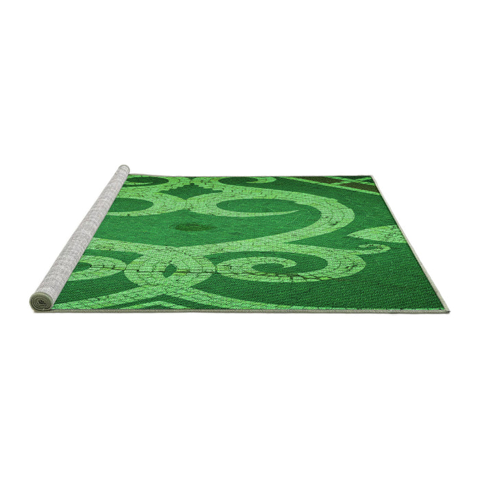 Sideview of Machine Washable Transitional Green Rug, wshpat937grn