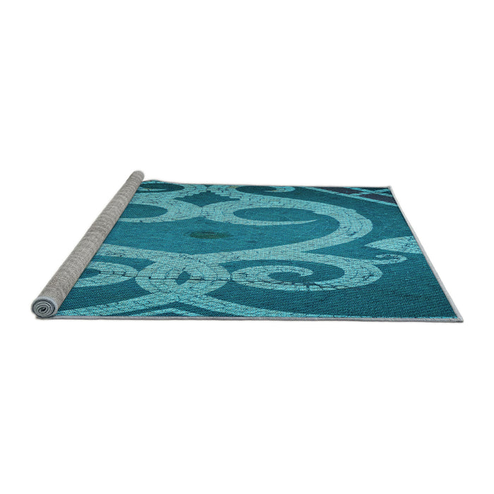 Sideview of Machine Washable Transitional Dark Cyan Green Rug, wshpat937lblu