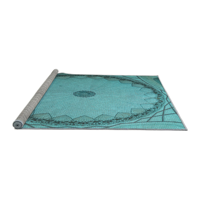 Sideview of Machine Washable Transitional Deep-Sea Green Rug, wshpat938lblu