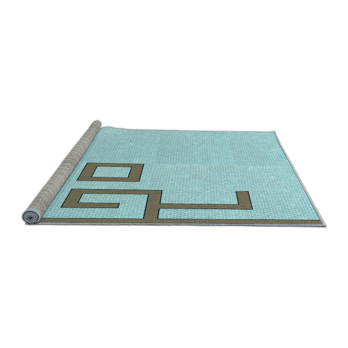 Sideview of Machine Washable Transitional Cadet Blue Green Rug, wshpat939lblu