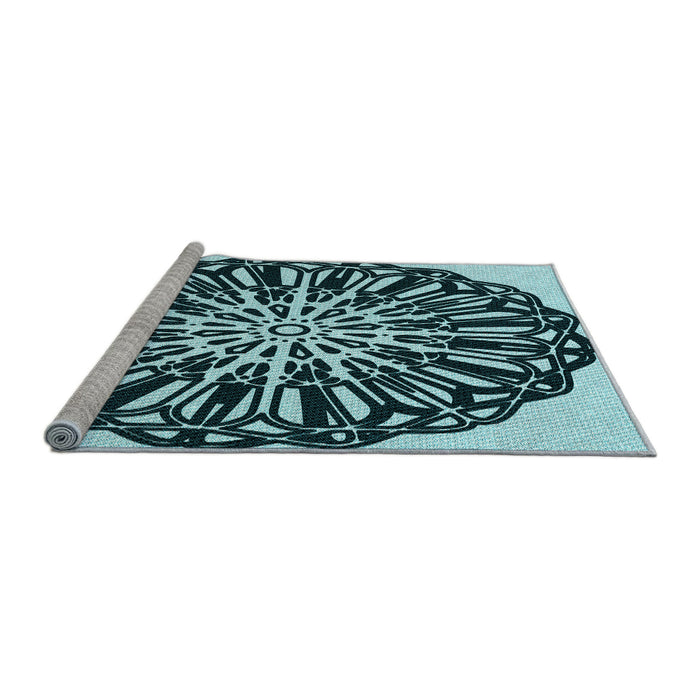 Sideview of Machine Washable Transitional Deep Teal Green Rug, wshpat940lblu
