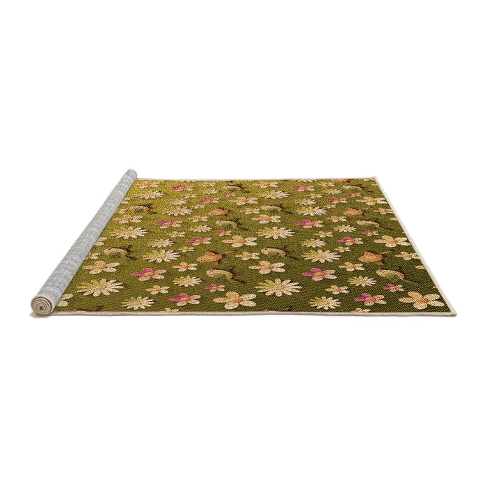 Sideview of Machine Washable Transitional Yellow Rug, wshpat959org