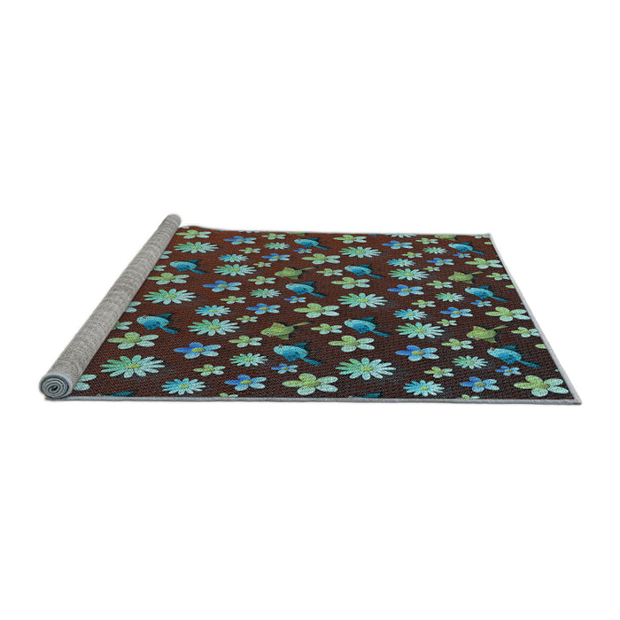 Sideview of Machine Washable Transitional Cadet Blue Green Rug, wshpat960lblu