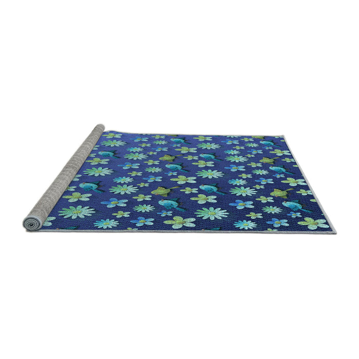 Sideview of Machine Washable Transitional Blueberry Blue Rug, wshpat961lblu