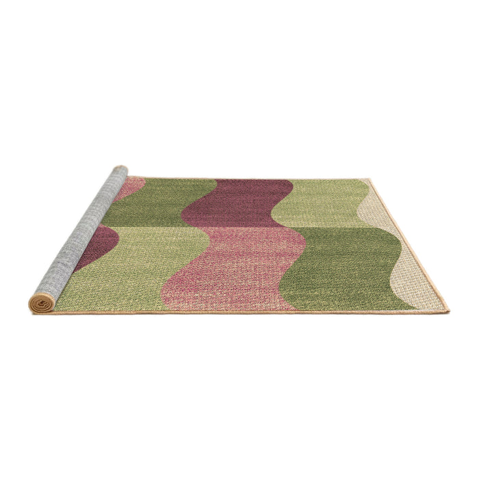 Sideview of Machine Washable Transitional Ginger Brown Green Rug, wshpat966brn