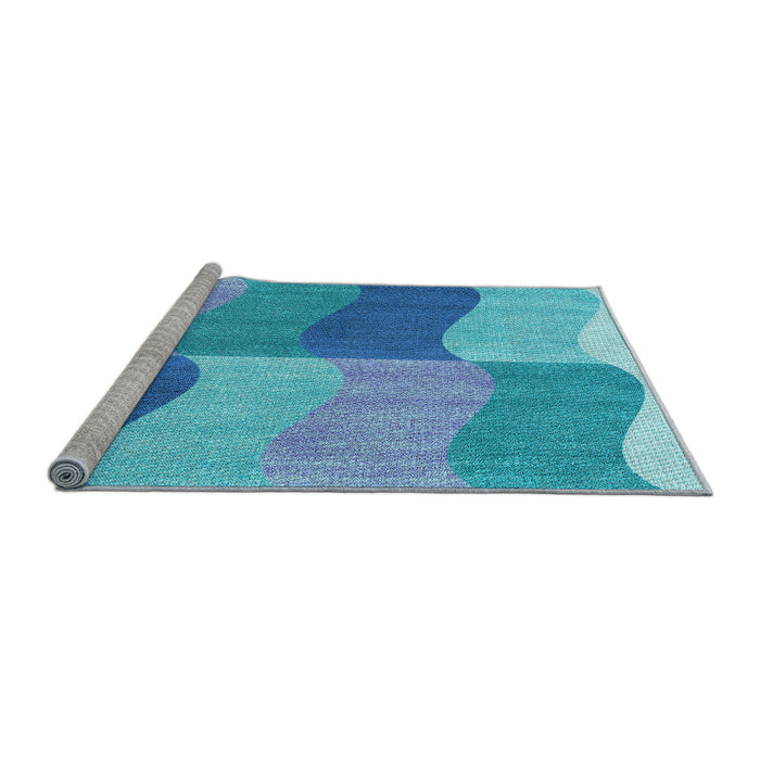 Sideview of Machine Washable Transitional Blue Rug, wshpat966lblu