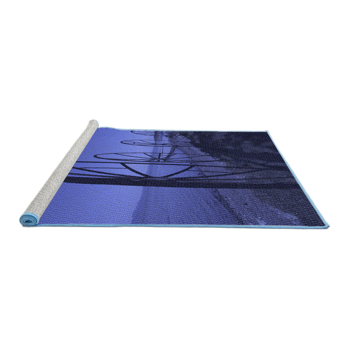 Sideview of Machine Washable Transitional Royal Blue Rug, wshpat987blu