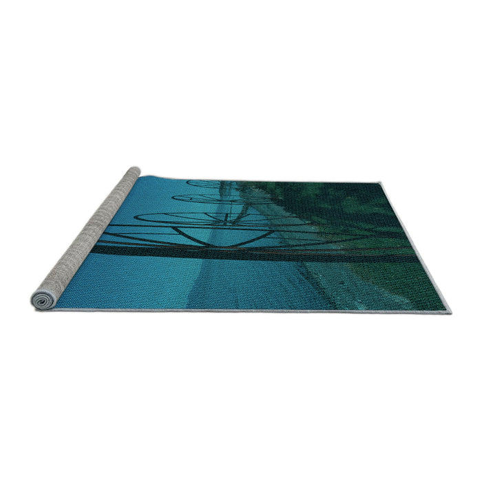 Sideview of Machine Washable Transitional Deep-Sea Blue Rug, wshpat987lblu