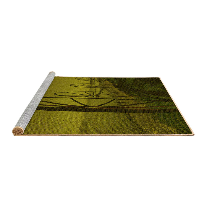 Sideview of Machine Washable Transitional Dark Yellow Green Rug, wshpat987yw
