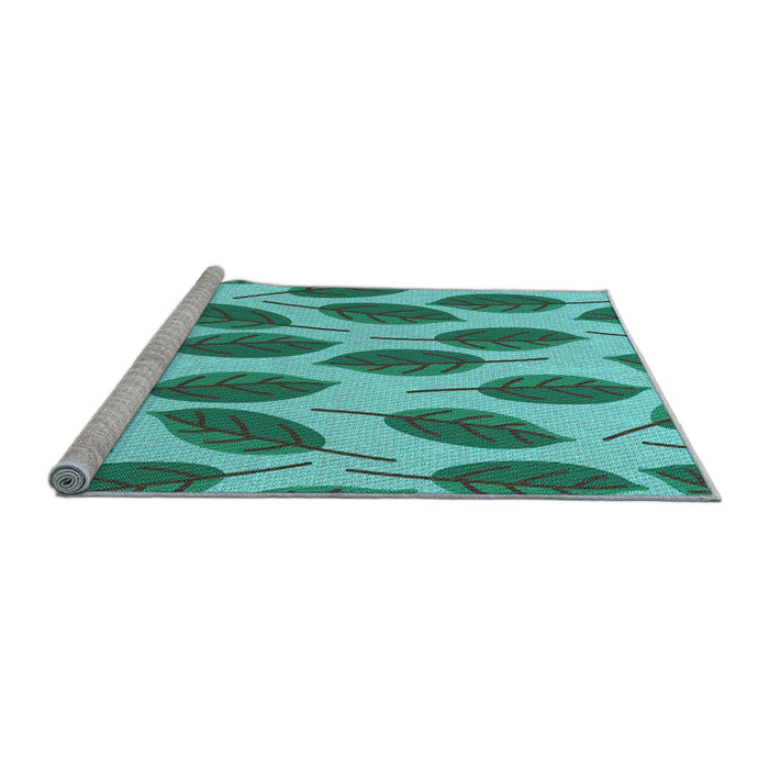 Sideview of Machine Washable Transitional Bright Turquoise Blue Rug, wshpat993lblu