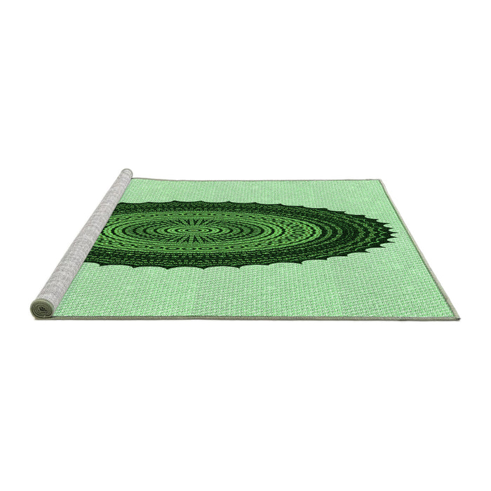 Sideview of Machine Washable Transitional Green Rug, wshpat996grn