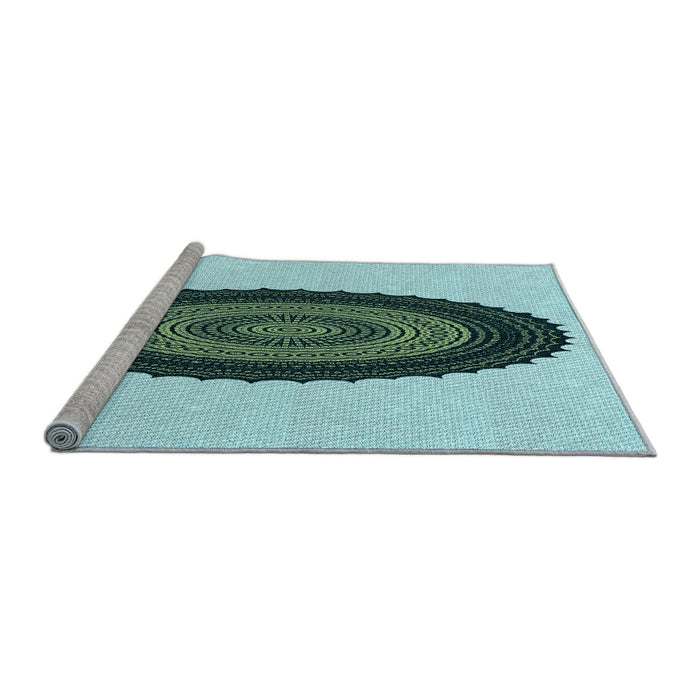 Sideview of Machine Washable Transitional Light Aquamarine Green Rug, wshpat996lblu