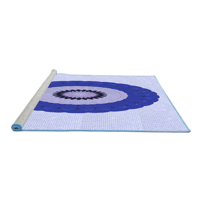 Sideview of Machine Washable Transitional Blue Rug, wshpat997blu