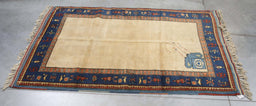 5x7 Turkey Turkish Ivory Blue Wool Rectangular Rug