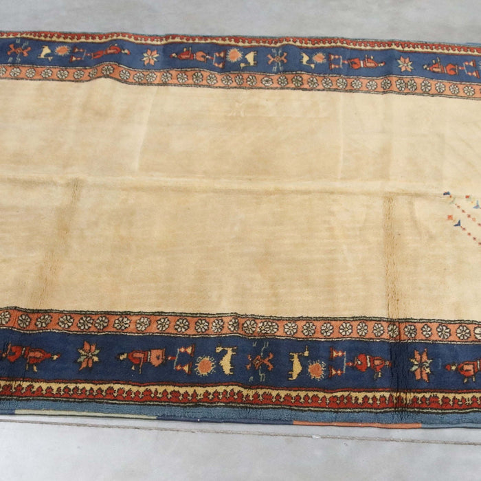 5x7 Turkey Turkish Ivory Blue Wool Rectangular Rug