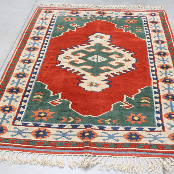 4x6 Turkey Turkish Terracotta Green Wool Rectangular Rug