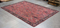 8x11 Turkey Persian Red Rose Navy Blue Wool Rectangular Rug