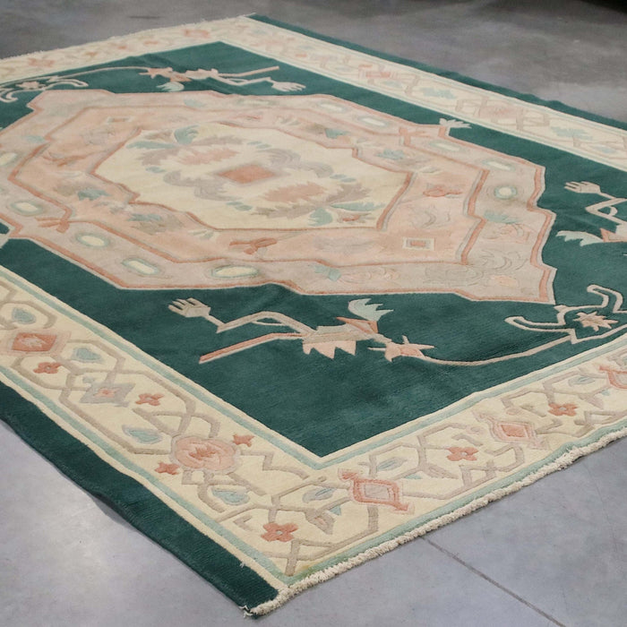 9x12 Tibet Abstract Modern Contemporary Green Ivory Wool Rectangular Rug