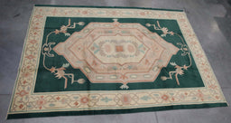 9x12 Tibet Abstract Modern Contemporary Green Ivory Wool Rectangular Rug