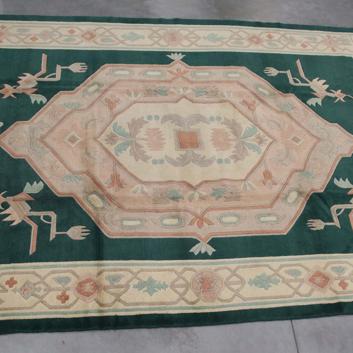 9x12 Tibet Abstract Modern Contemporary Green Ivory Wool Rectangular Rug