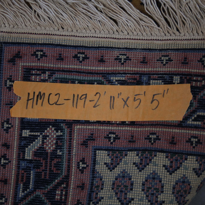 2x6 Romanian Persian Geometric Ivory Navy Blue Wool Rectangular Rug