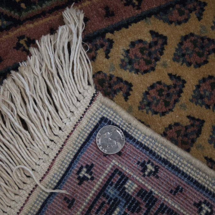 2x6 Romanian Persian Geometric Ivory Navy Blue Wool Rectangular Rug