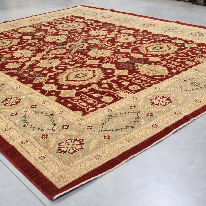 12x15 Pakistan Oushak Red Green Wool Rectangular Rug