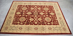 12x15 Pakistan Oushak Red Green Wool Rectangular Rug