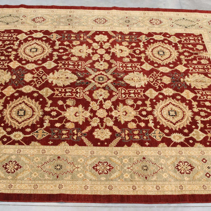 12x15 Pakistan Oushak Red Green Wool Rectangular Rug