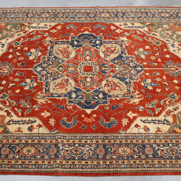 12x15 Pakistan Kazak Geometric Red Navy Blue Wool Rectangular Rug