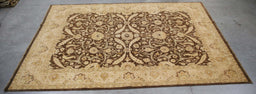 9x12 Pakistan Oushak Brown Ivory Wool Rectangular Rug