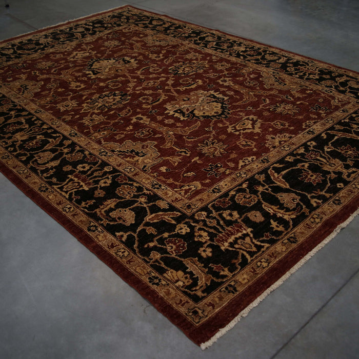 7x10 Pakistan Oushak Red Rust Black Wool Rectangular Rug