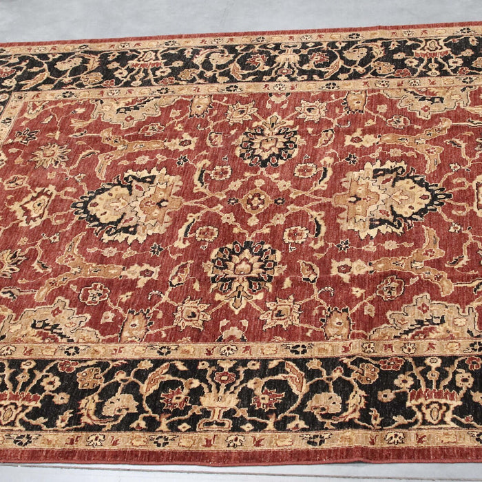 7x10 Pakistan Oushak Red Rust Black Wool Rectangular Rug