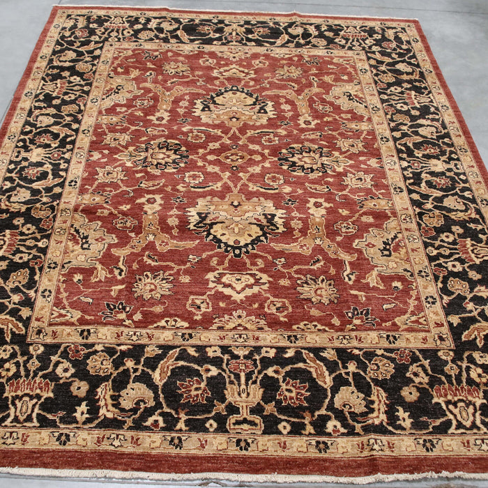 7x10 Pakistan Oushak Red Rust Black Wool Rectangular Rug