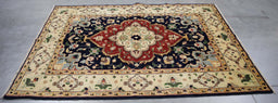 7x4 Pakistan Kazak Navy Blue Red Wool Rectangular Rug