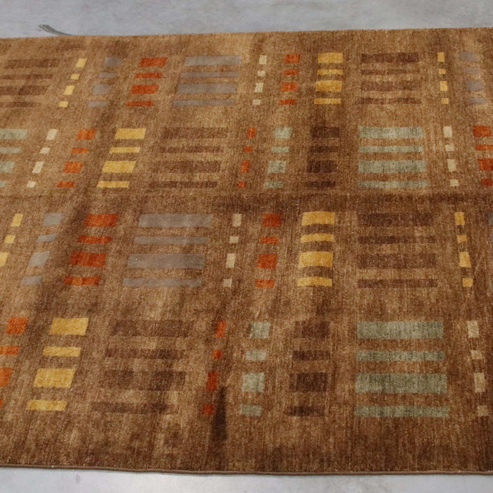 6x8 Pakistan Abstract Modern Contemporary Brown Wool Rectangular Rug