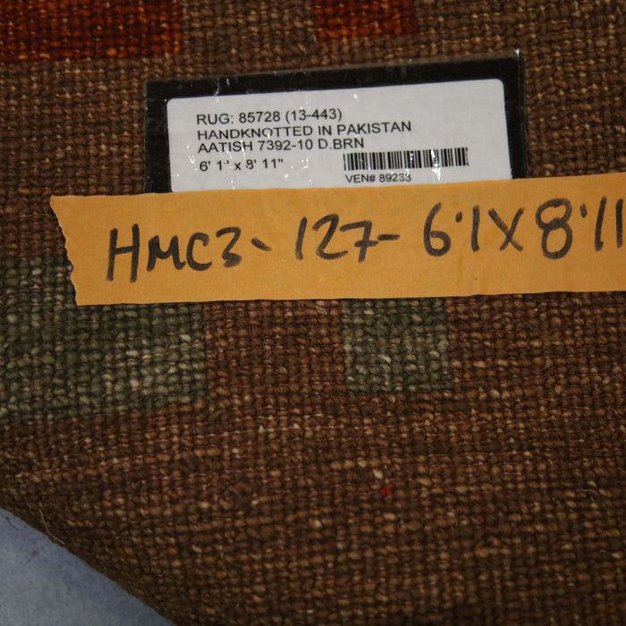 6x8 Pakistan Abstract Modern Contemporary Brown Wool Rectangular Rug