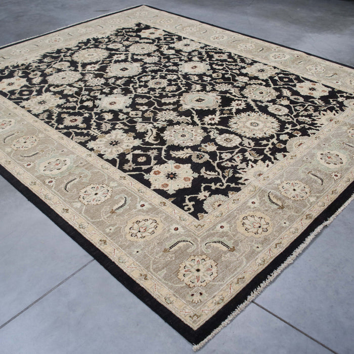 7x10 Pakistan Oushak Black Green Wool Rectangular Rug