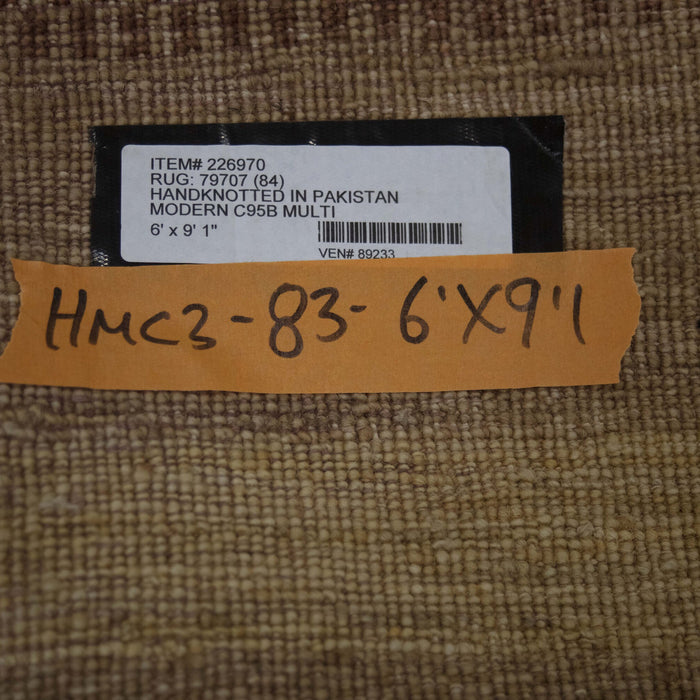 6x9 Pakistan Abstract Modern Contemporary Gradient Solid Brown Wool Rectangular Rug