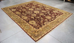8x10 Pakistan Oushak Brown Green Wool Rectangular Rug