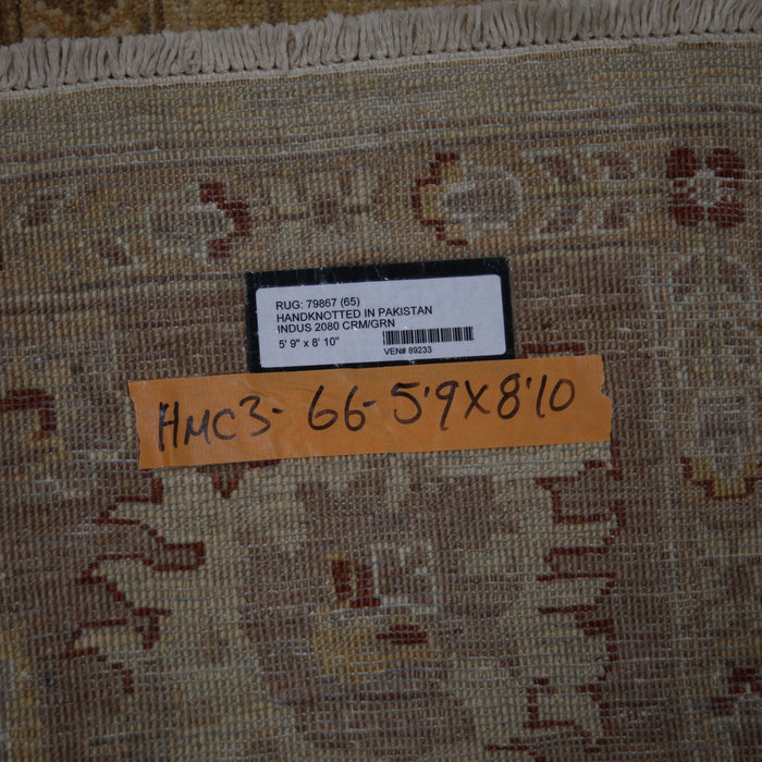 6x8 Pakistan Oushak Ivory Brown Wool Rectangular Rug