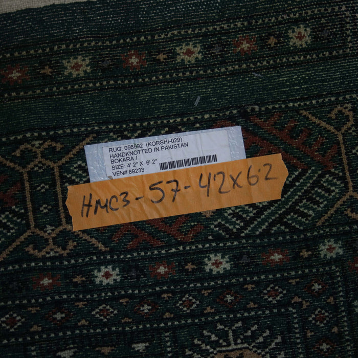 4x6 Pakistan Geometric Bokhara Green Black Wool Rectangular Rug