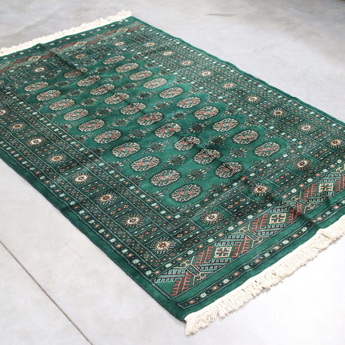 4x6 Pakistan Geometric Bokhara Green Black Wool Rectangular Rug