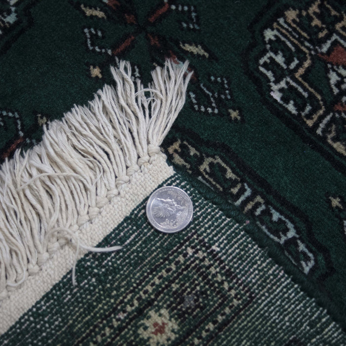 4x6 Pakistan Geometric Bokhara Green Black Wool Rectangular Rug