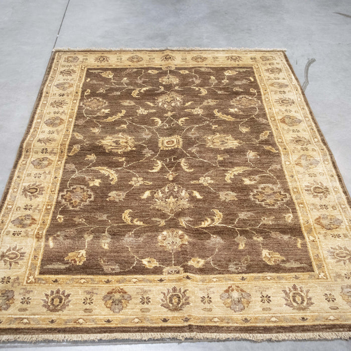 4x6 Pakistan Oushak Brown Ivory Wool Rectangular Rug